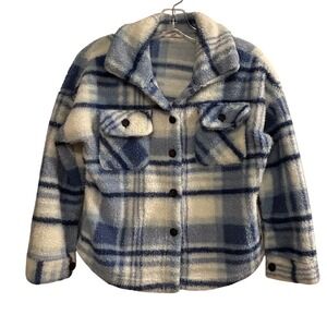 Sincerely Jules Girl Kids Plaid Fleece Shacket Jacket Size‎ 10 Blue White